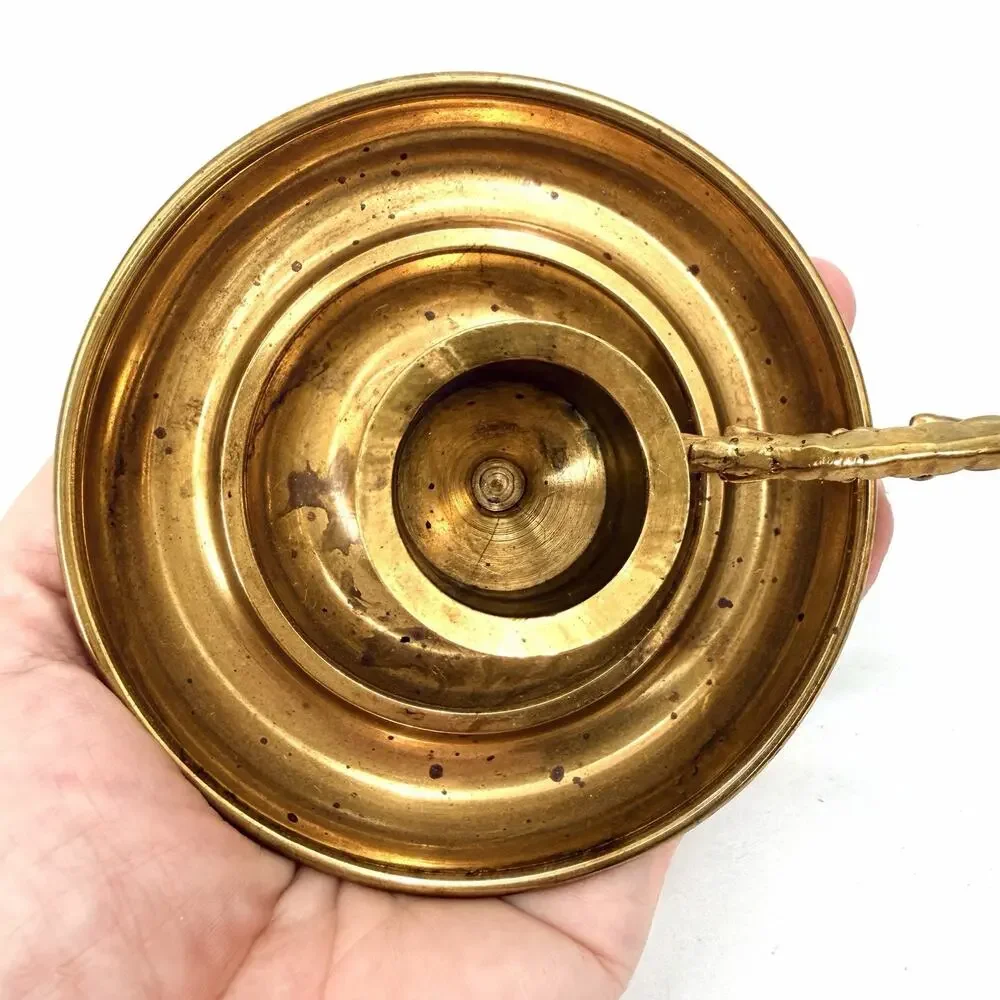 Vintage Brass Finger Loop Chamber Taper Candlestick Holder Dragon Design